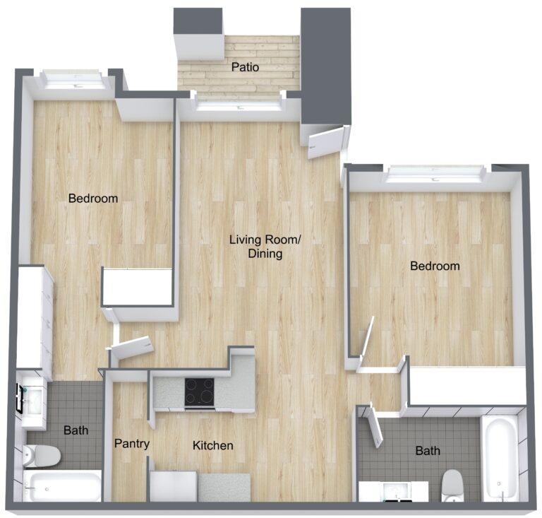 Sunrise Apts - Aurora - Level 1 - 3D Floor Plan