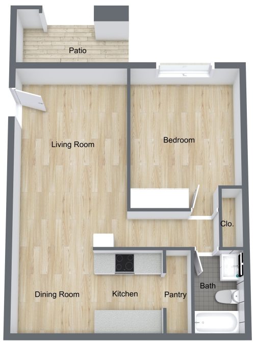 Sunrise Apts - Daybreak - Level 1 - 3D Floor Plan